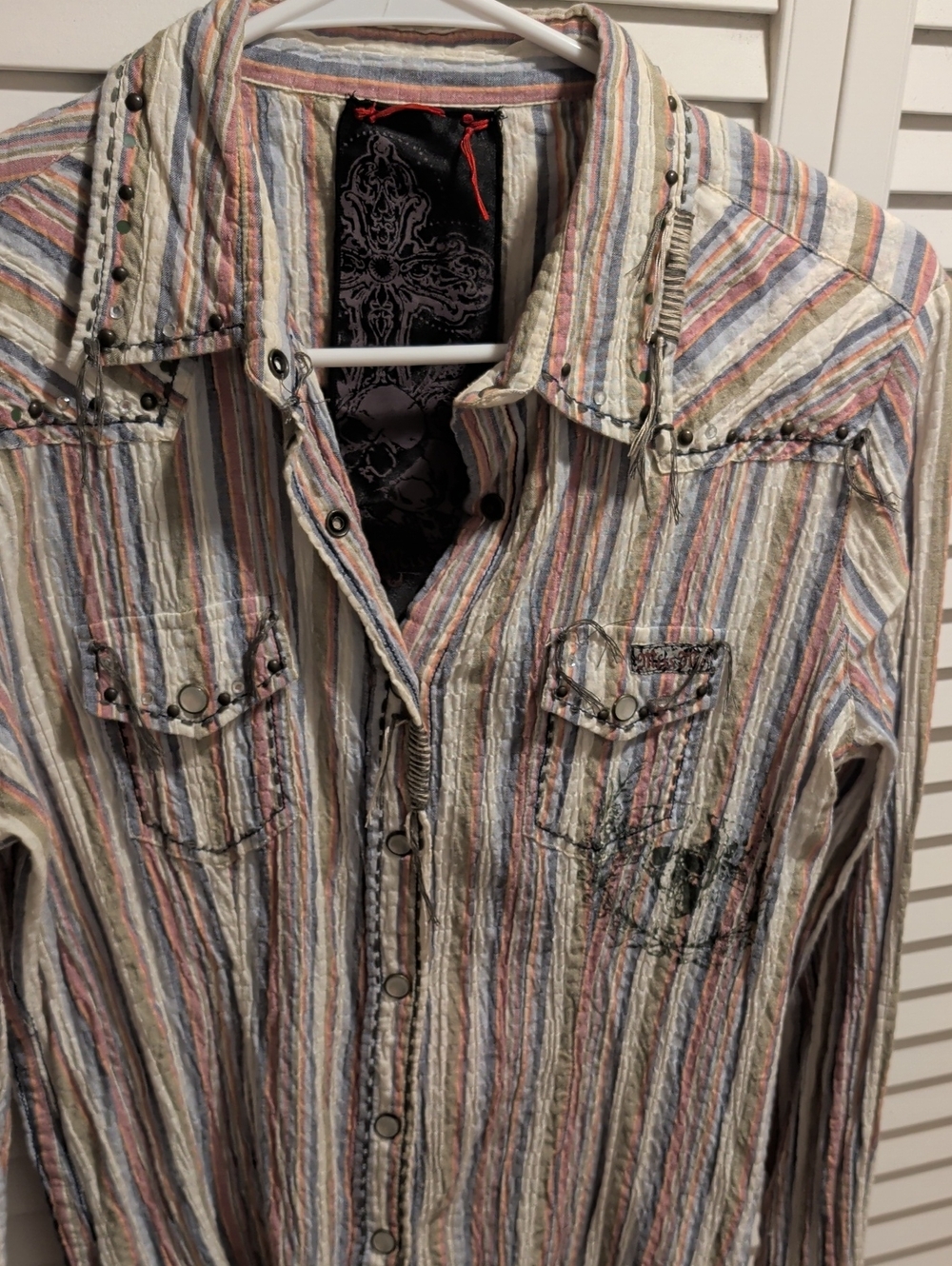 Miss Me Detailed Western Style Cotton Button Down Shirt SZ Medium